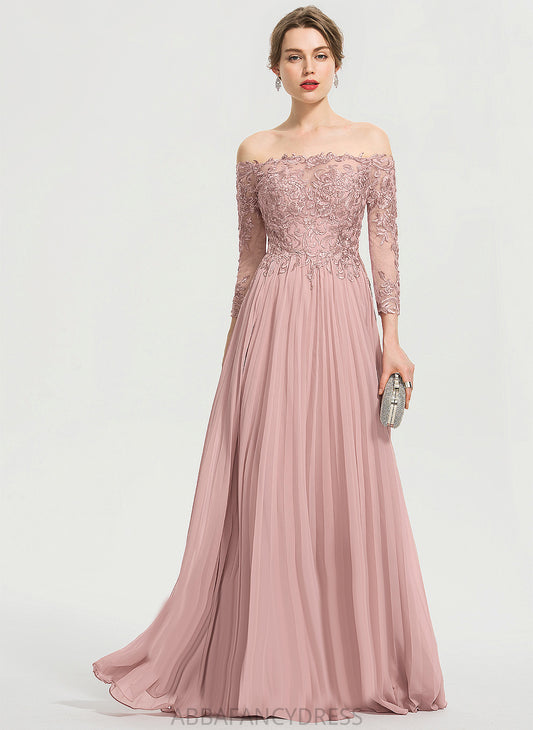 Brielle Off-the-Shoulder Chiffon Lace Floor-Length With Ball-Gown/Princess Pleated Prom Dresses Sequins