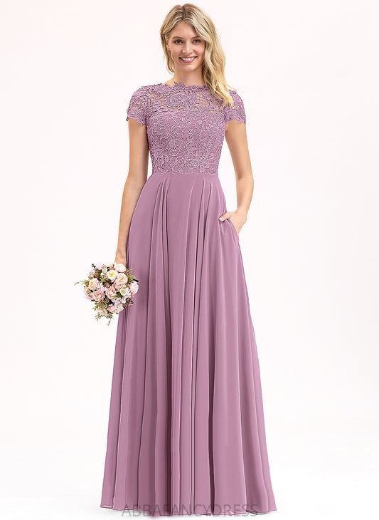Scoop A-Line Chiffon Lace Prom Dresses Quintina Floor-Length