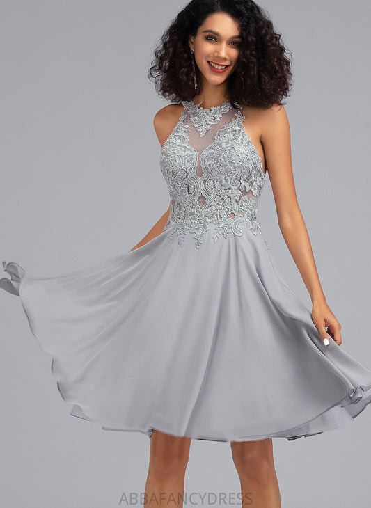 Chiffon Knee-Length With Scoop Kelsie Lace A-Line Prom Dresses Sequins