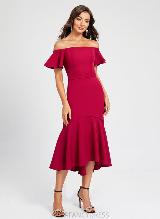 Cocktail Dresses Cocktail Stretch Ruffle With Crepe Asymmetrical Dress Saniyah Off-the-Shoulder Trumpet/Mermaid