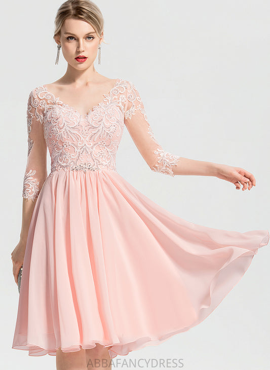 Callie With Wedding Beading Chiffon V-neck Lace Wedding Dresses A-Line Knee-Length Dress
