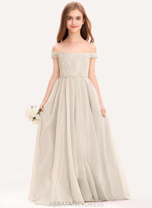 Chiffon Off-the-Shoulder A-Line Aleena Junior Bridesmaid Dresses Floor-Length Lace