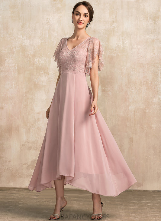 V-neck A-Line Mother Glenda of the Lace Dress Chiffon Ankle-Length Bride Mother of the Bride Dresses