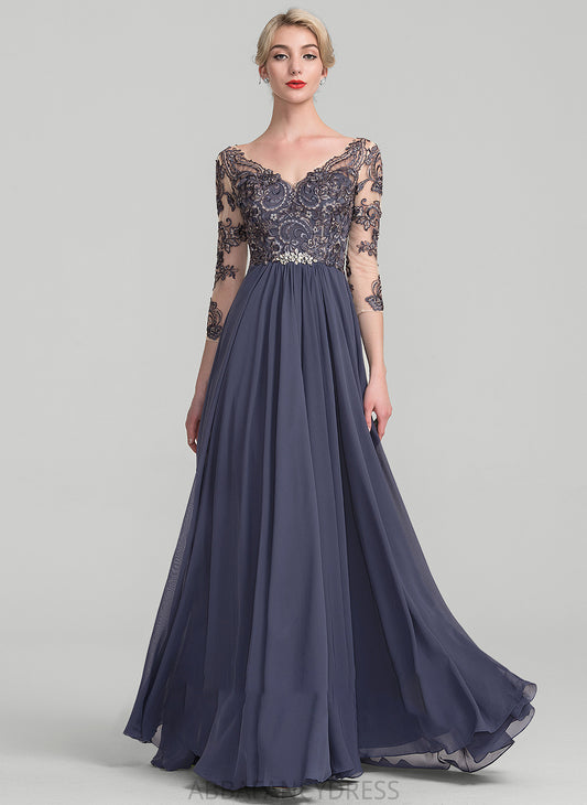 Floor-Length of Muriel Mother A-Line Dress Chiffon Bride V-neck Lace Mother of the Bride Dresses the