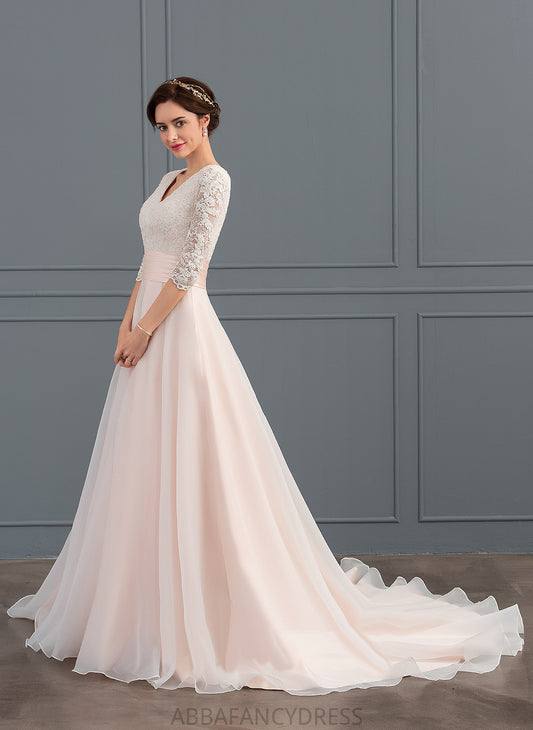 Wedding Lace Wedding Dresses Lisa Dress Ruffle Organza Court Ball-Gown/Princess V-neck Train With