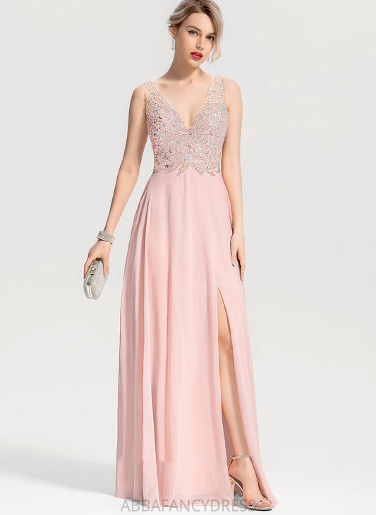V-neck A-Line Beading With Prom Dresses Cynthia Chiffon Floor-Length Sequins