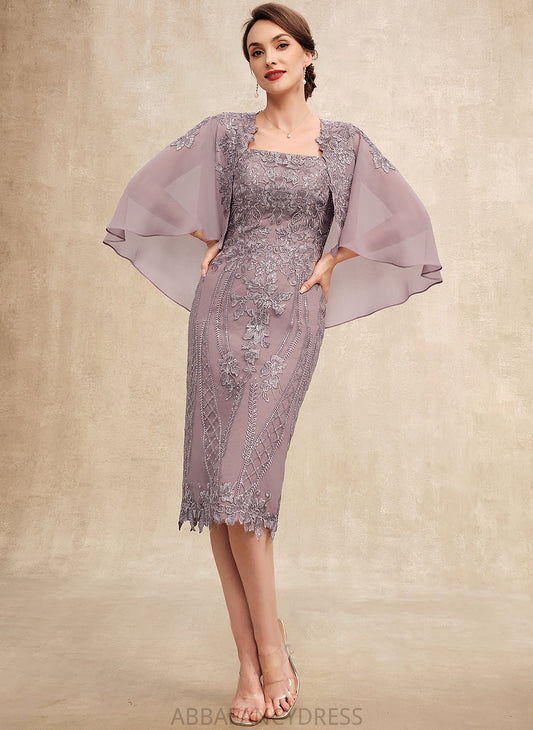 Lace the Mother of the Bride Dresses Sheath/Column of Mother Jane Dress Chiffon Knee-Length Sequins With Neckline Square Bride