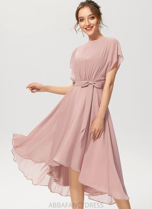 Edith Ruffle Cocktail Chiffon Bow(s) Cocktail Dresses A-Line Scoop Neck Asymmetrical Dress With