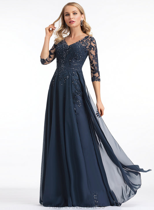 With Sequins Floor-Length Esther Chiffon Prom Dresses Lace A-Line V-neck