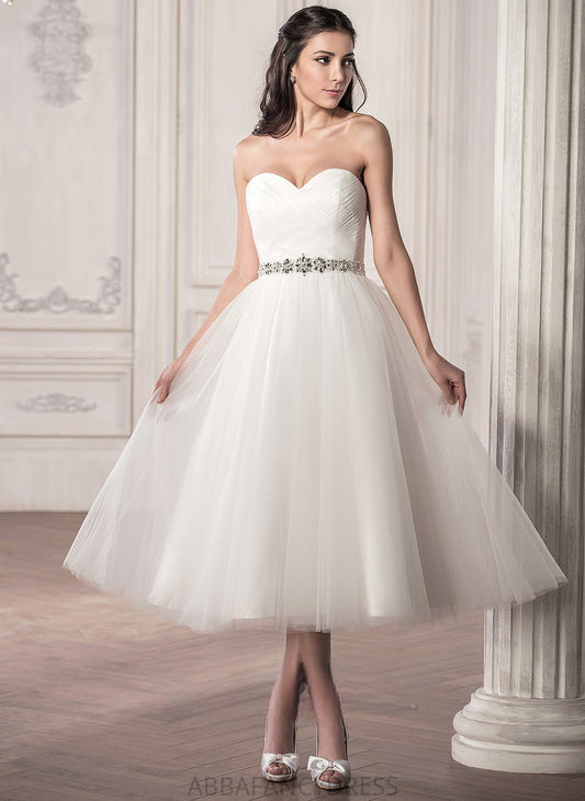 Sequins Dress Satin Sweetheart Beading A-Line Tulle With Tea-Length Zara Ruffle Wedding Dresses Wedding