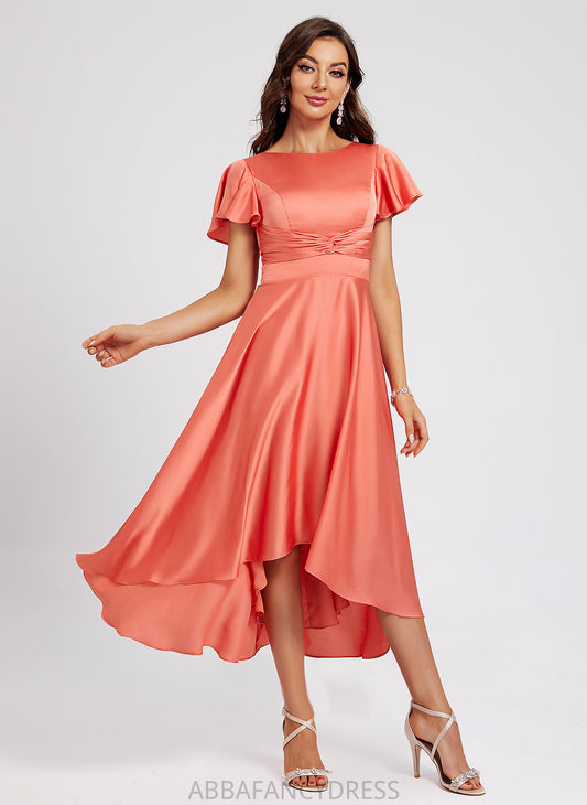 Dress A-Line Cocktail Dresses Cocktail Pleated Scoop Stephanie Polyester Neck Asymmetrical With