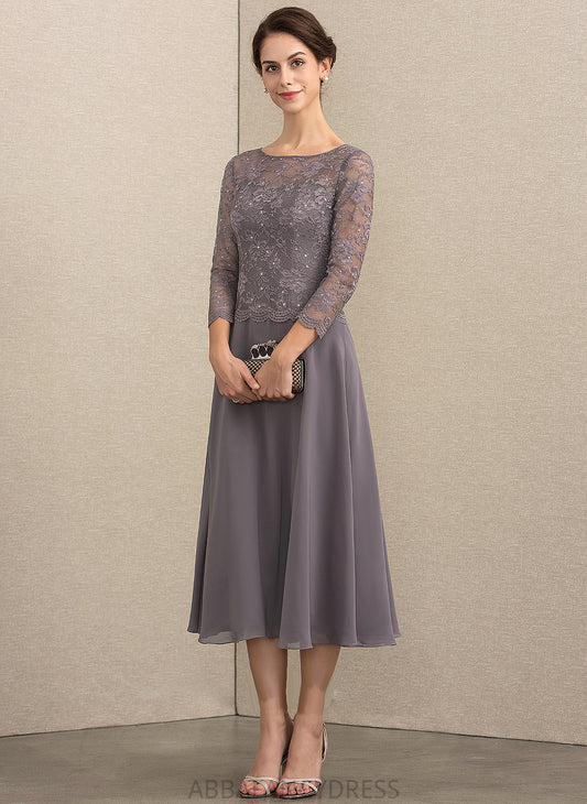 Mother Bride Mother of the Bride Dresses With Sequins Neck Chiffon Scoop the Tea-Length Lace A-Line of Dress Skyler