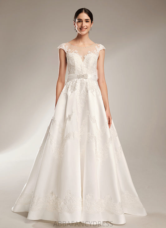 Sequins Lilia With Wedding Dresses Dress Scoop Satin Train Neck Wedding Beading Chapel Ball-Gown/Princess