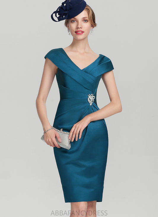 Bride Mother Sheath/Column Mother of the Bride Dresses of Ruffle Satin Knee-Length the Beading With Dress V-neck Gill