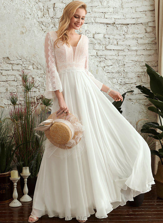 A-Line Uerica Floor-Length Chiffon V-neck Wedding Wedding Dresses Dress Lace