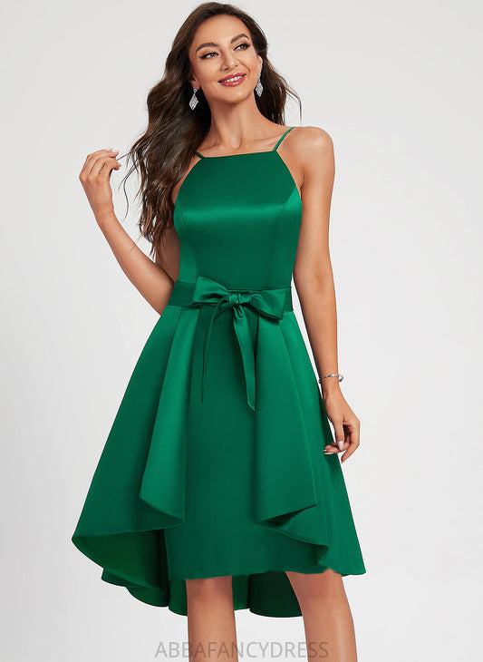 Ruffle Square Cocktail Dresses Dress Knee-Length Bow(s) Neckline With A-Line Rowan Satin Cocktail