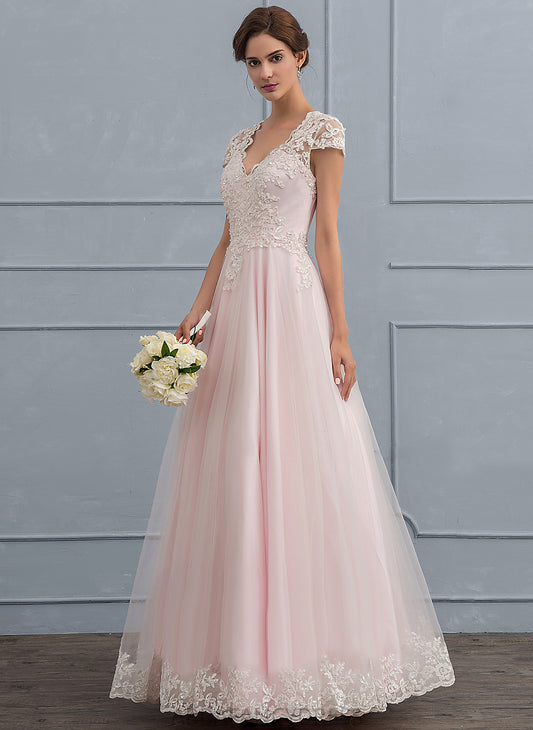 Floor-Length Dress Ball-Gown/Princess Wedding Sequins Lace Tulle Hailie With Wedding Dresses V-neck Beading