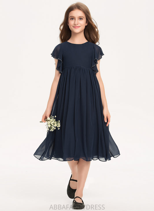 With Neck Chiffon Beading Junior Bridesmaid Dresses Knee-Length Brynlee Scoop A-Line
