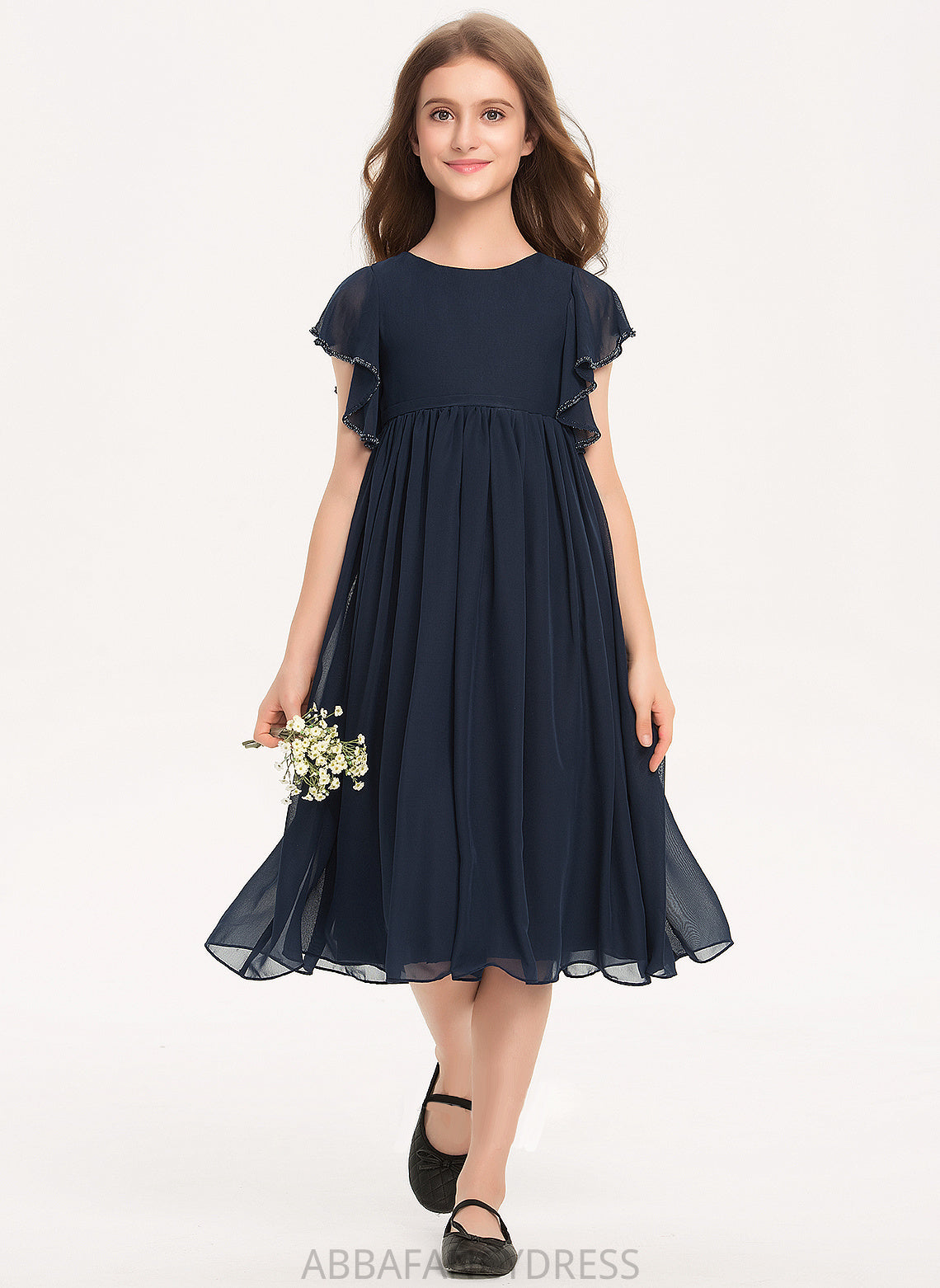 With Neck Chiffon Beading Junior Bridesmaid Dresses Knee-Length Brynlee Scoop A-Line