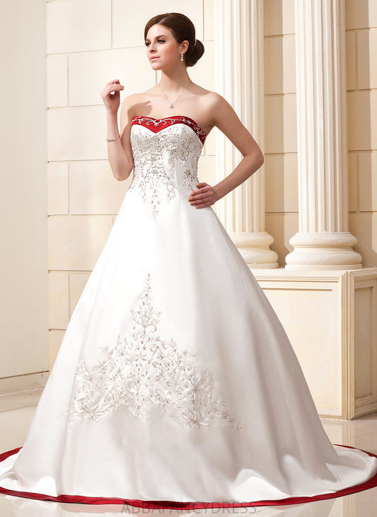Chapel Wedding Dresses Beading With Ball-Gown/Princess Sequins Dress Sweetheart Embroidered Satin Sash Wedding Adrianna Train