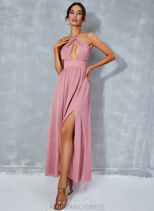 Chiffon Split Elegant Club Dresses Midi Dresses Front Halter Sleeveless A-line Julianna