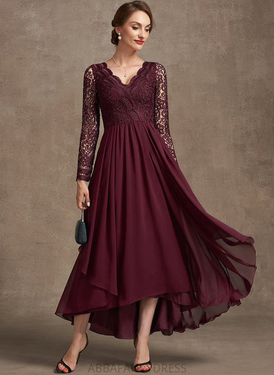 the Mother Bride Asymmetrical Mother of the Bride Dresses V-neck A-Line of Lace Nathaly Chiffon Dress