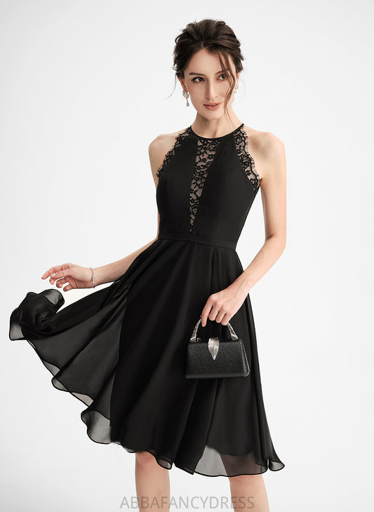 Cocktail Lace With Cocktail Dresses A-Line Scoop Knee-Length Neck Hilary Dress Chiffon