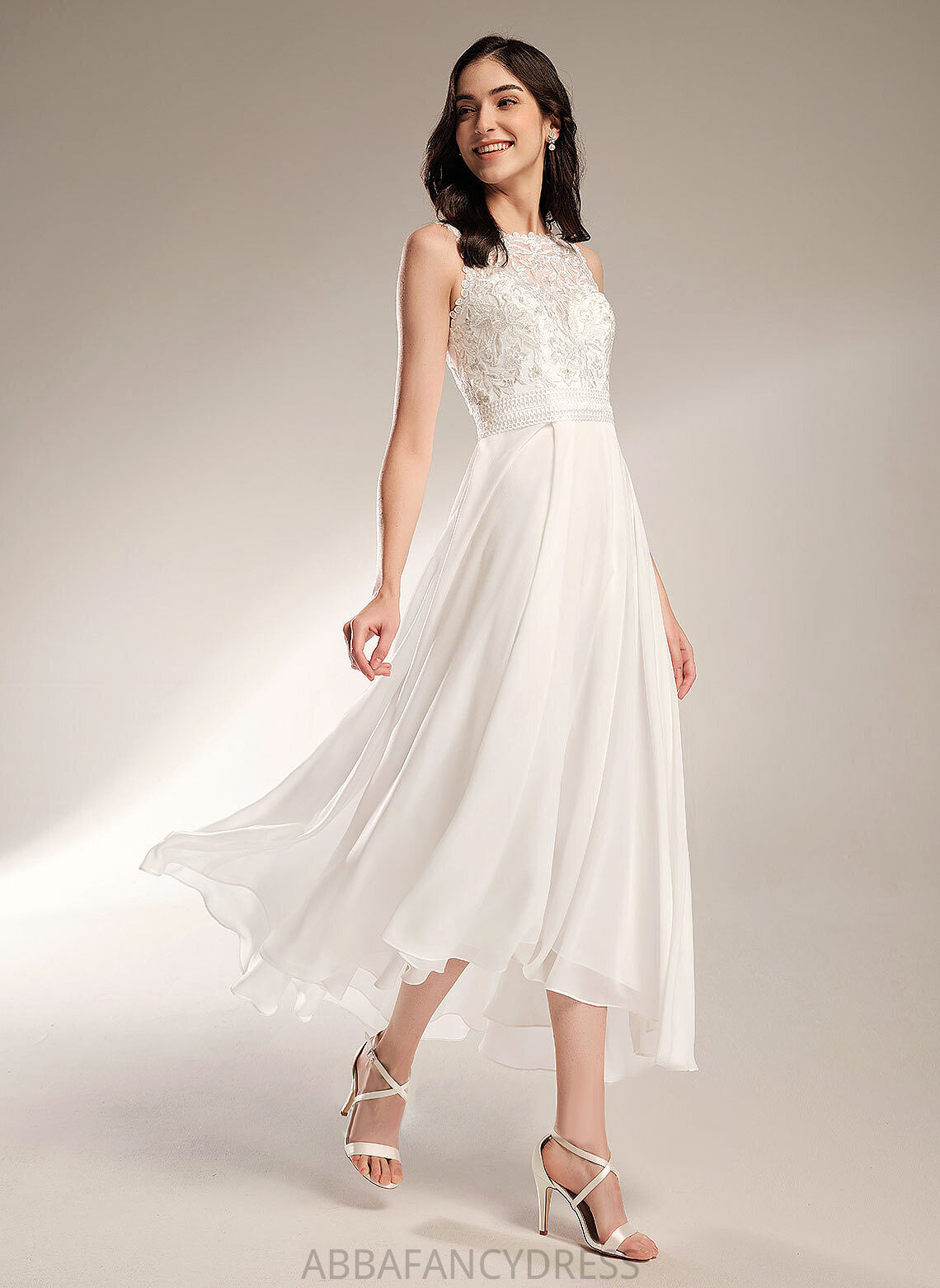 Chiffon Wedding Dresses Wedding Lace Dress A-Line Asymmetrical Makenzie Scoop