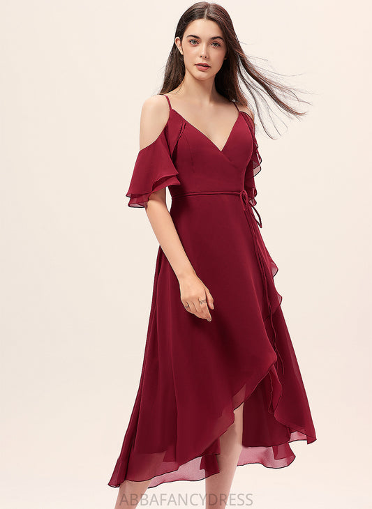 Cocktail Dresses Chiffon Cocktail Asymmetrical A-Line Ruffles Dress Cascading With V-neck Caitlyn