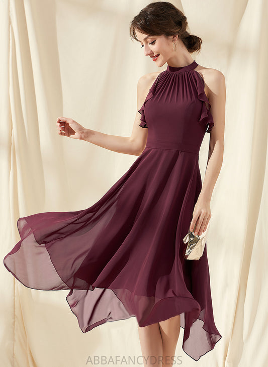 Neck Dress Tea-Length With A-Line Chiffon Cascading Ruffles Cocktail Dresses Scoop Cocktail Makayla