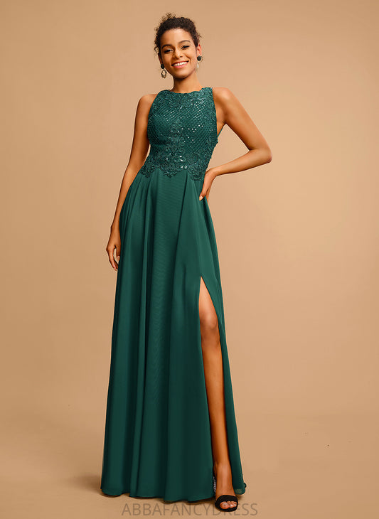 Angie Sequins Lace Prom Dresses With Floor-Length A-Line Scoop Chiffon