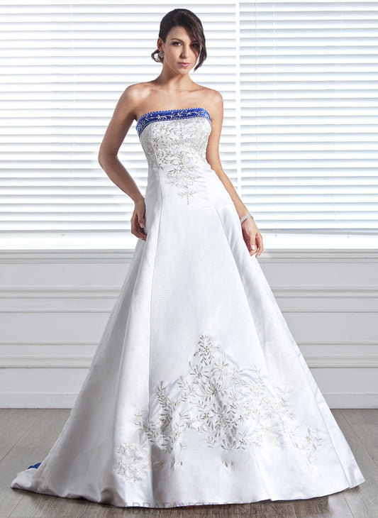Beading Sash Wedding Dresses Court Strapless Ball-Gown/Princess Embroidered Wedding Train Dress Satin With Taylor