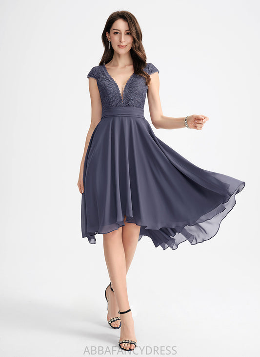 Cocktail Dresses Lace A-Line Chiffon Asymmetrical Pleated With Nevaeh Dress Cocktail V-neck