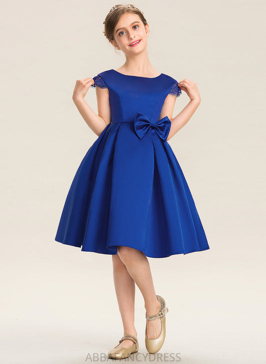 Milagros Bow(s) With Neck Satin Scoop Knee-Length A-Line Junior Bridesmaid Dresses Lace