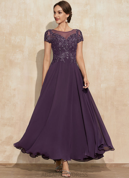 A-Line Sequins Neck Bride Lace Mother of the Bride Dresses Scoop Mother With the of Ankle-Length Chiffon Dress Faith