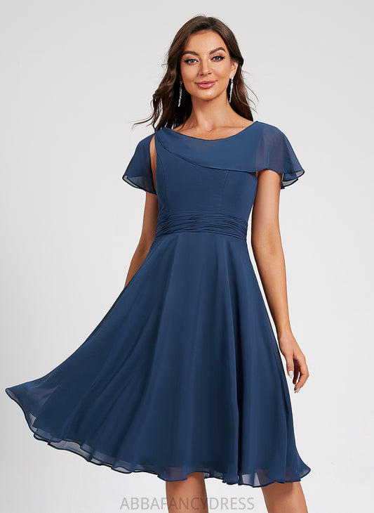 Chiffon Neck Aliyah Knee-Length Scoop A-Line Cocktail Dresses With Pleated Cocktail Ruffle Dress