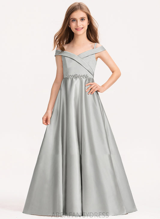 Junior Bridesmaid Dresses Satin Off-the-Shoulder Casey Floor-Length Ball-Gown/Princess