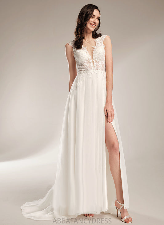 Lace With Wedding Train V-neck Sequins Marcie Tulle Dress Wedding Dresses Court A-Line