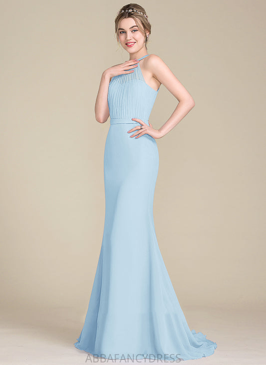 Trumpet/Mermaid Embellishment ScoopNeck Neckline Ruffle Fabric SweepTrain Length Silhouette Tabitha Bridesmaid Dresses