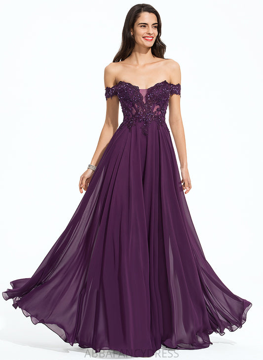Beading With Off-the-Shoulder Floor-Length Chiffon Ball-Gown/Princess Prom Dresses Sequins Lace Melanie