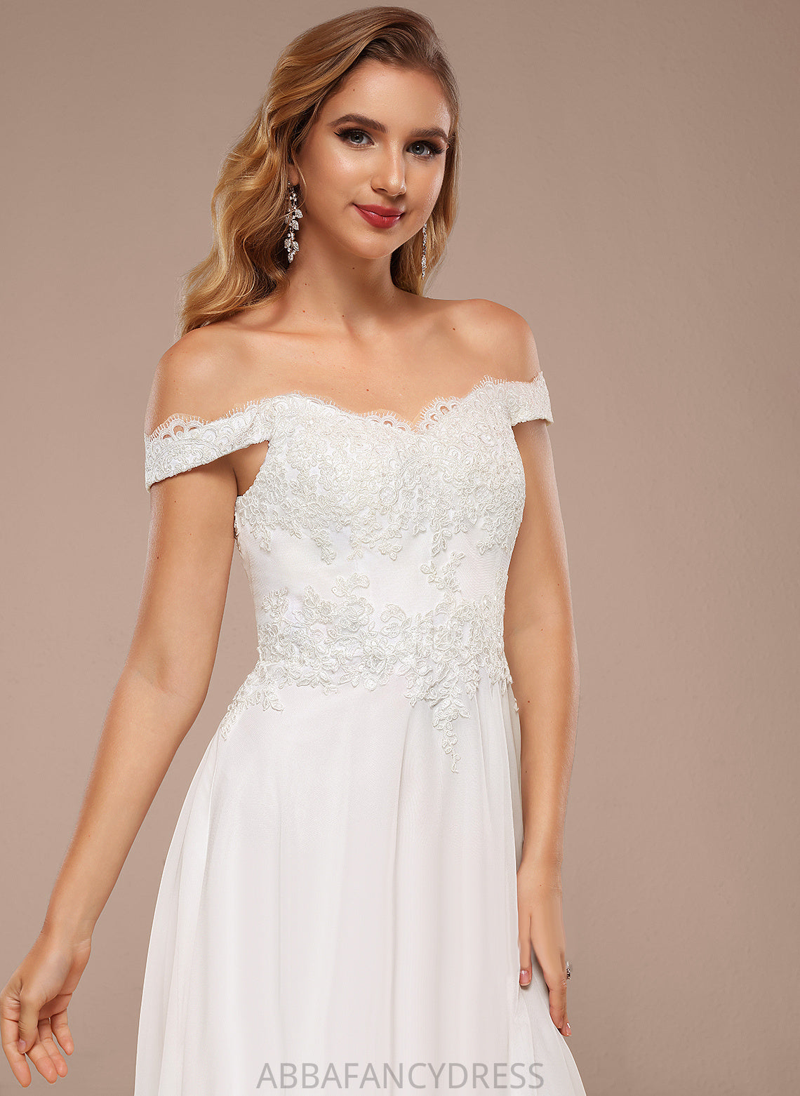 A-Line Wedding Dresses Wedding Dress Off-the-Shoulder With Chiffon Patsy Sequins Lace Floor-Length