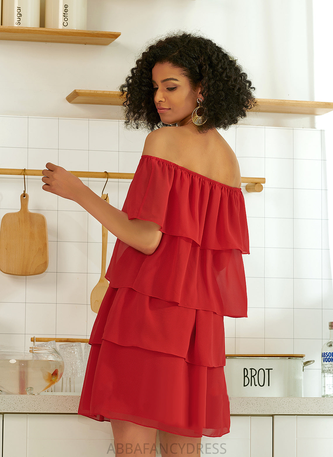 Dress With Cocktail Janessa Short/Mini Off-the-Shoulder Cocktail Dresses Chiffon Ruffle