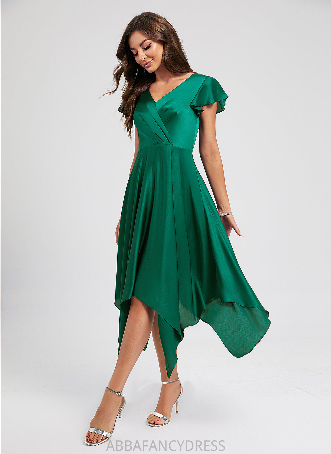Brynn Dress With A-Line Cocktail Dresses Pleated V-neck Asymmetrical Polyester Cocktail