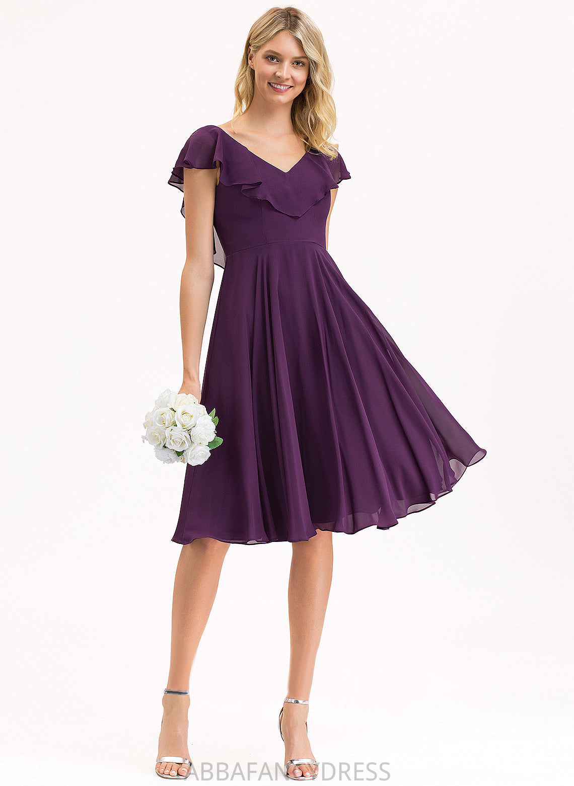 Knee-Length Cascading Chiffon Dress Cocktail Dresses With Ruffles V-neck Janiyah Cocktail A-Line