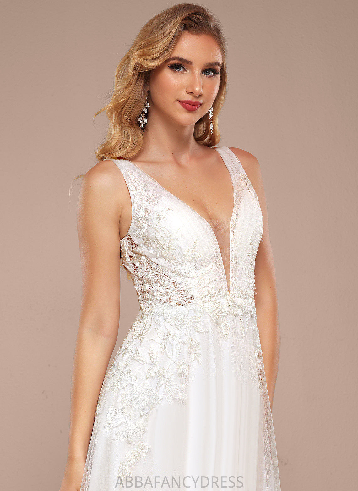 Dress Sequins A-Line Train V-neck Lace Sweep Tulle With Wedding Dresses Rhianna Wedding