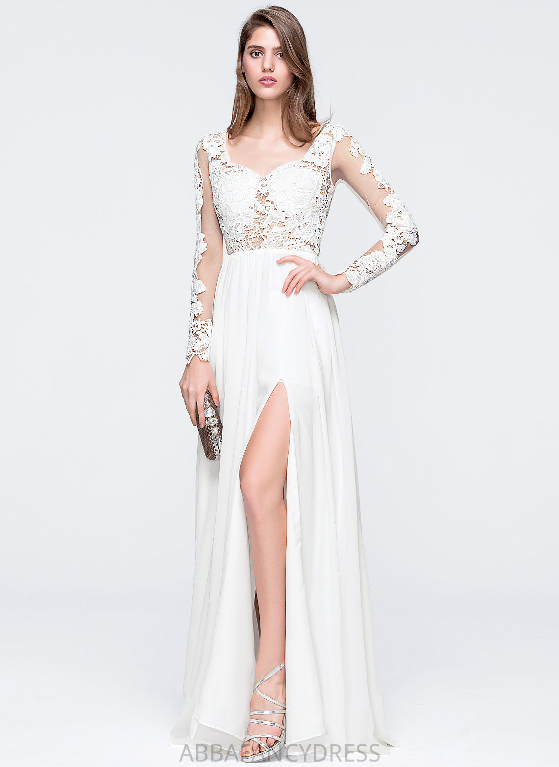 Sweetheart Lace Chiffon A-Line Floor-Length Erika Prom Dresses