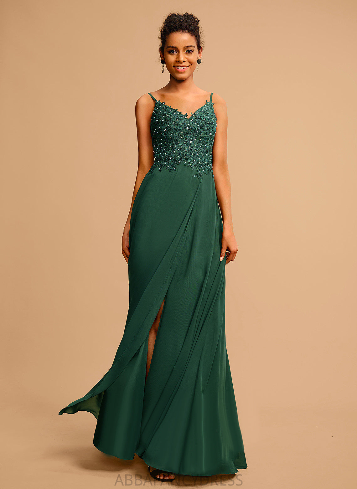 Chiffon With Floor-Length Lace V-neck Alisha A-Line Sequins Prom Dresses Beading