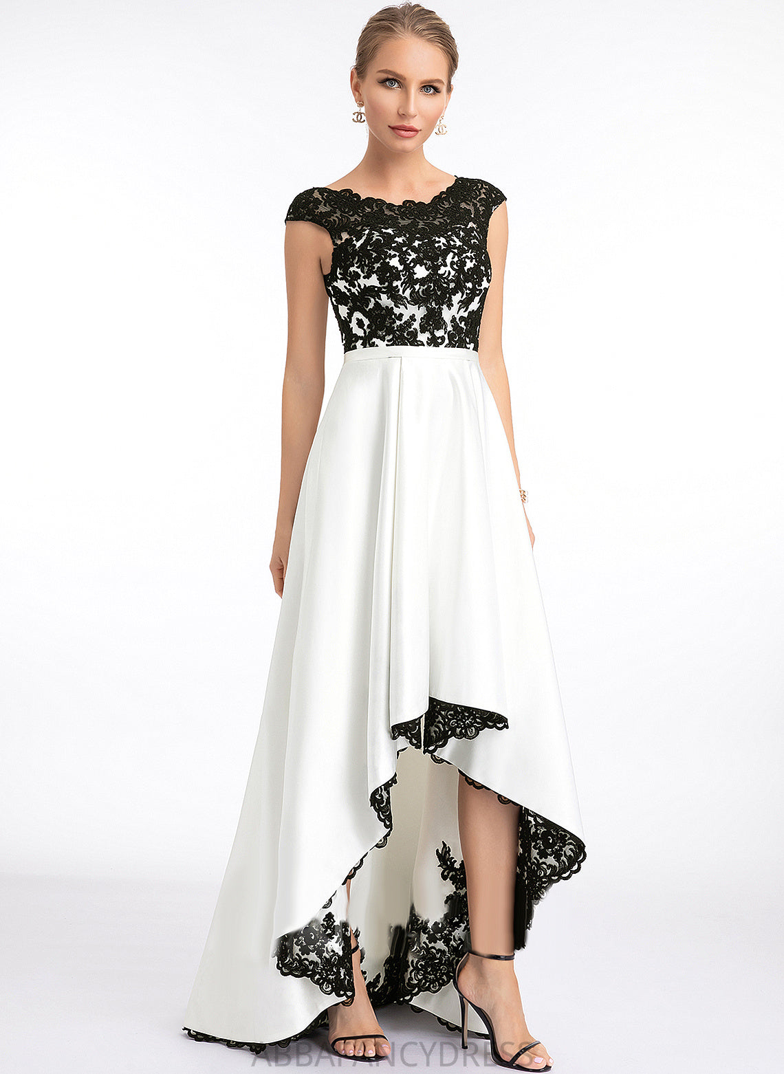 Dress Wedding Dresses Wedding Asymmetrical Norah Satin Lace Scoop A-Line Illusion