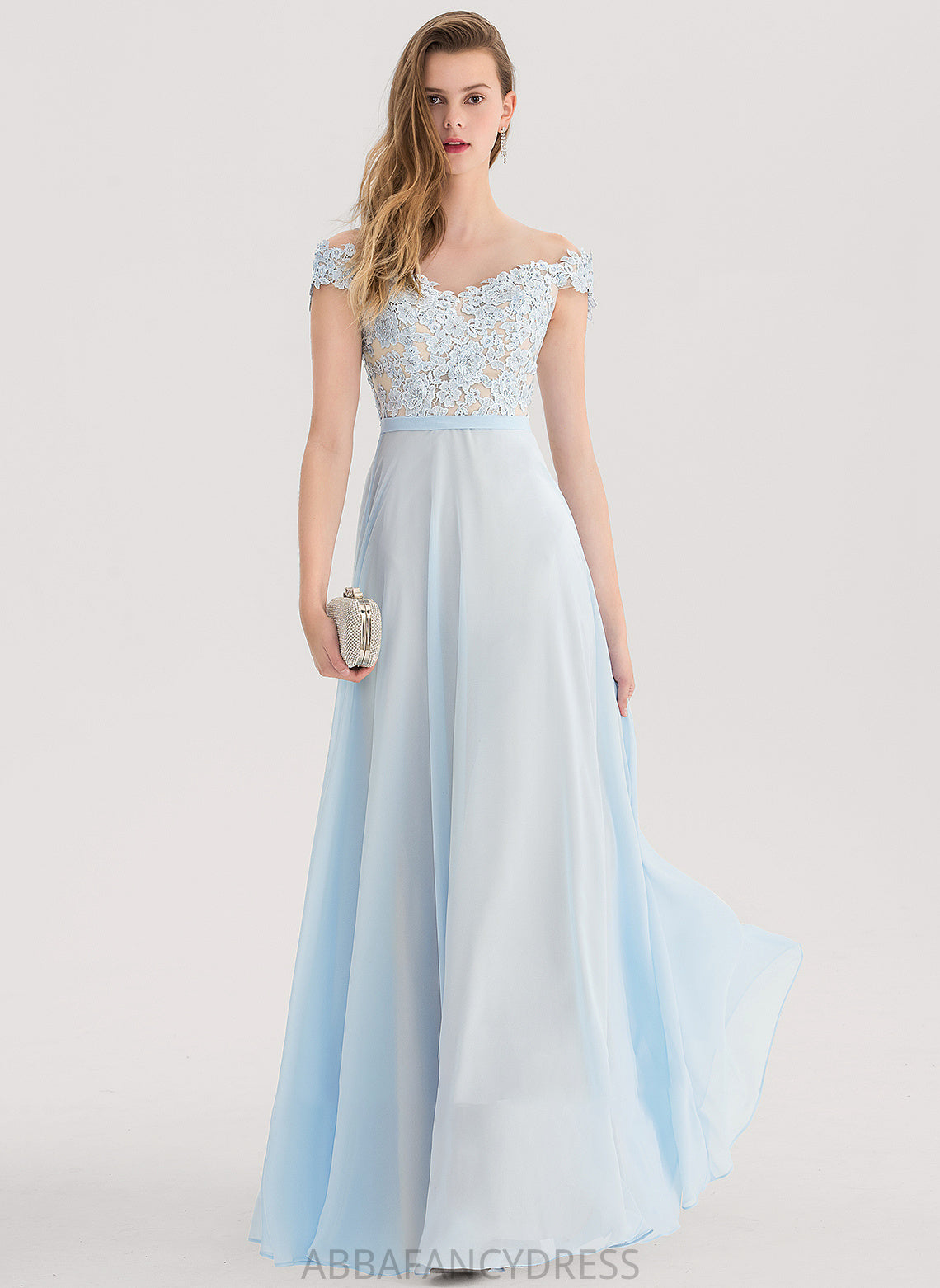 Off-the-Shoulder Sequins Prom Dresses A-Line Chiffon With Beading Floor-Length Laila