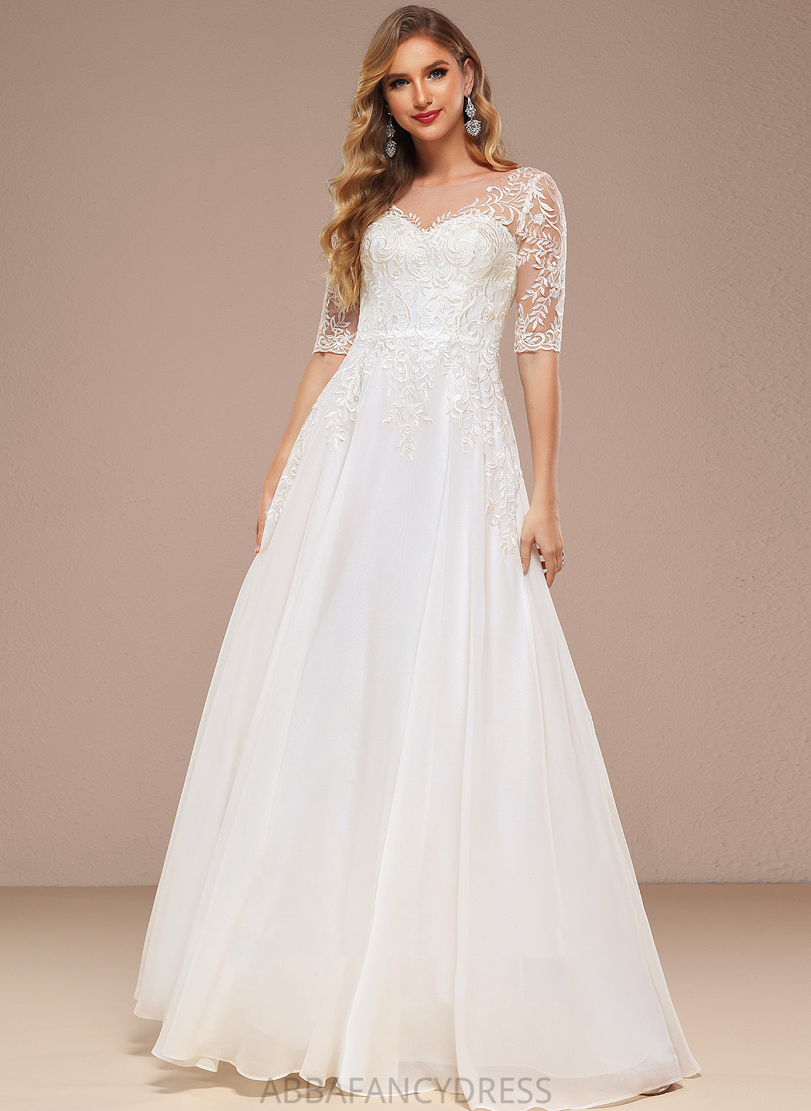 Dress Chiffon Wedding Arielle Floor-Length Wedding Dresses Lace V-neck A-Line
